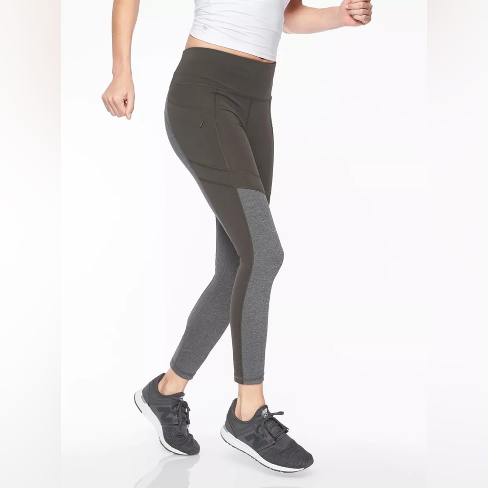 Athleta All In Structure 7/8 Tight Leggings Arbor Olive Green Gray Pocket Small - Picture 2 of 11